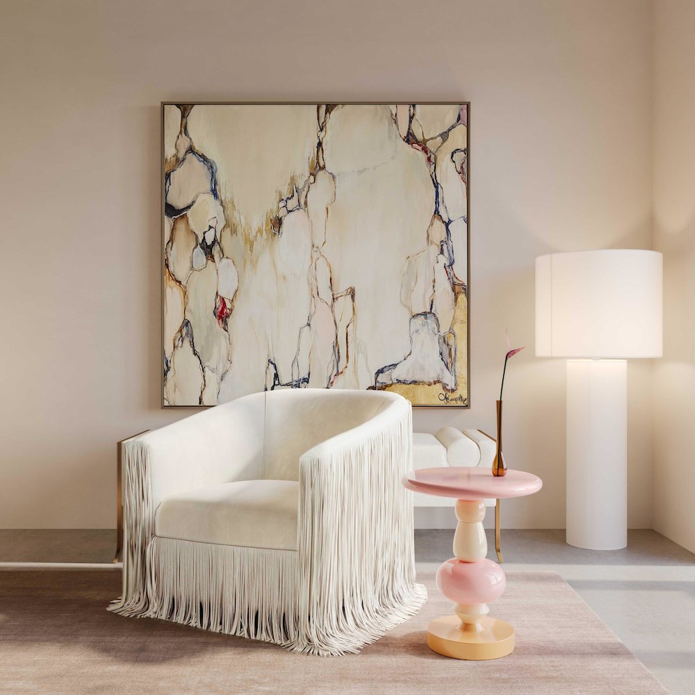 Cleopatra Cream Linen Floor Lamp. Picture 2