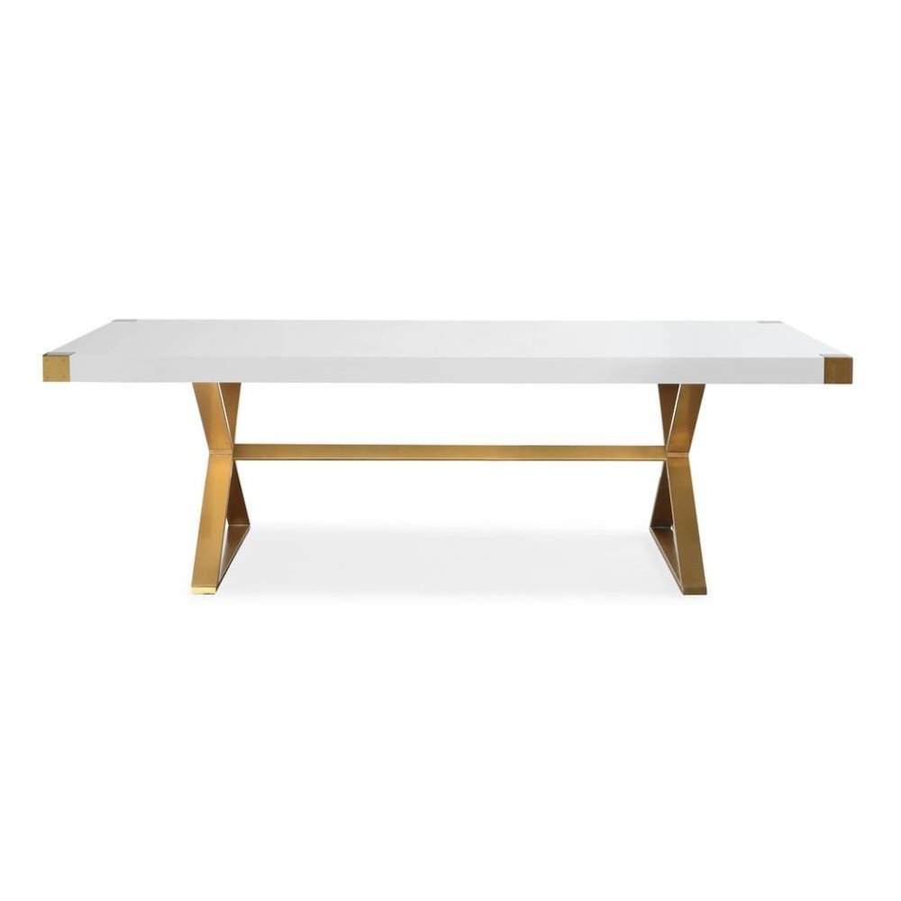 White Wood Dining Table With Gold Stainless Steel Base And Modern Design. Picture 5