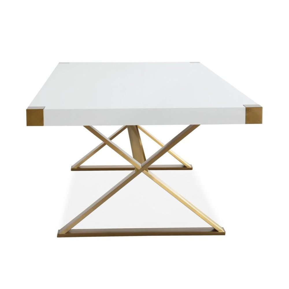 White Wood Dining Table With Gold Stainless Steel Base And Modern Design. Picture 4