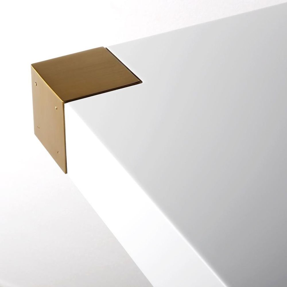 White Wood Dining Table With Gold Stainless Steel Base And Modern Design. Picture 6