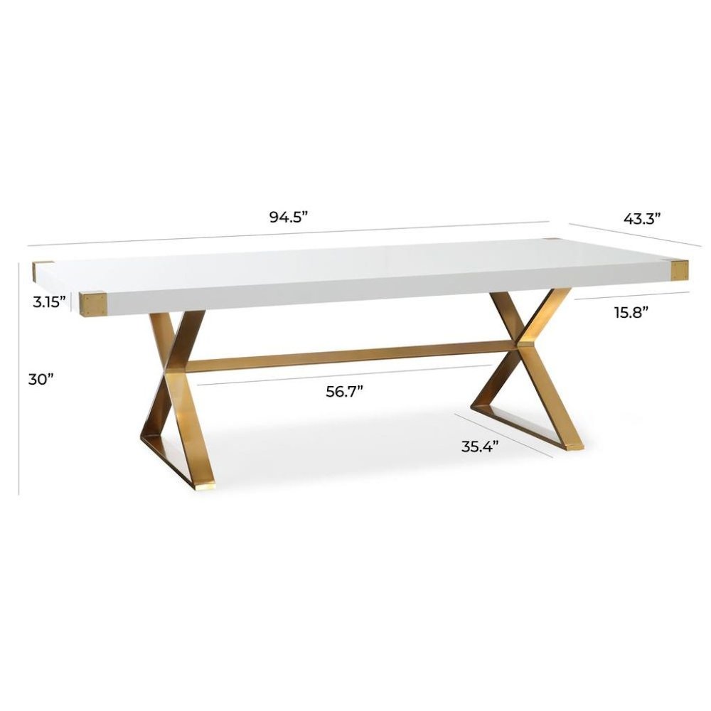 White Wood Dining Table With Gold Stainless Steel Base And Modern Design. Picture 7