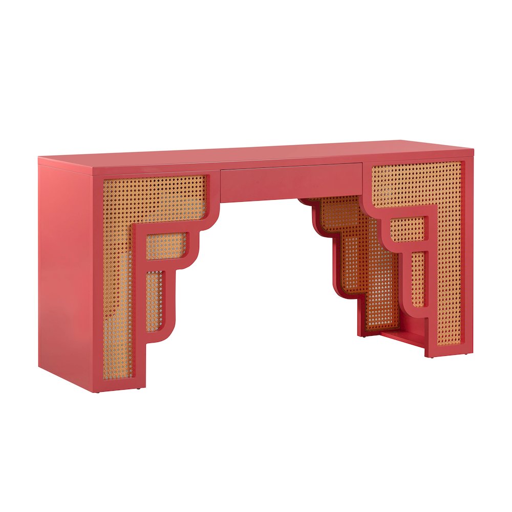 Suzie Coral Pink & Rattan Executive Desk. Picture 1