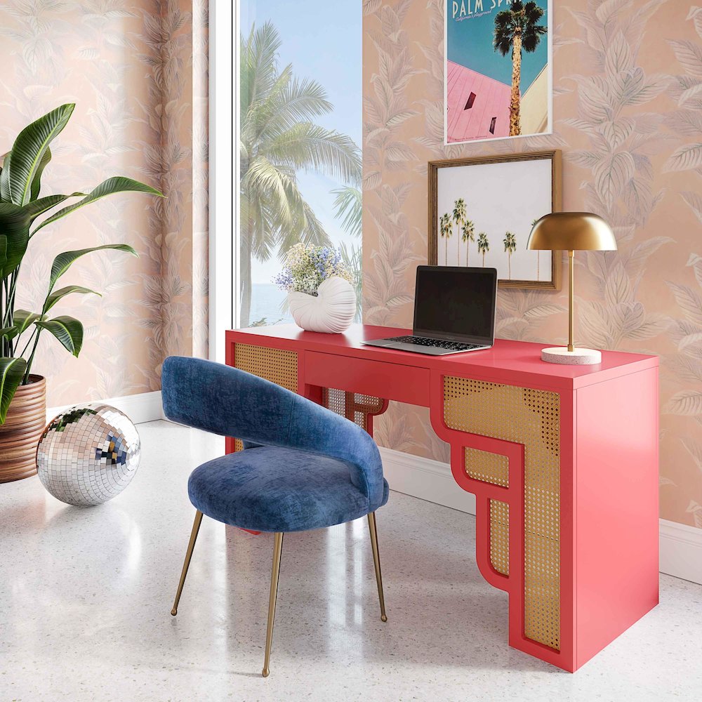 Suzie Coral Pink & Rattan Executive Desk. Picture 9