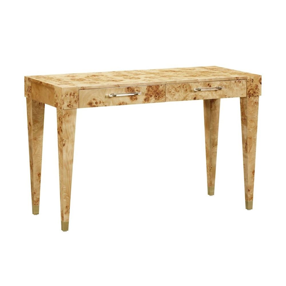 Brown Acacia Wood Writing Desk With 2 Drawers For Home Office Use. Picture 1