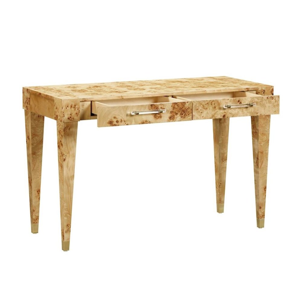 Brown Acacia Wood Writing Desk With 2 Drawers For Home Office Use. Picture 6