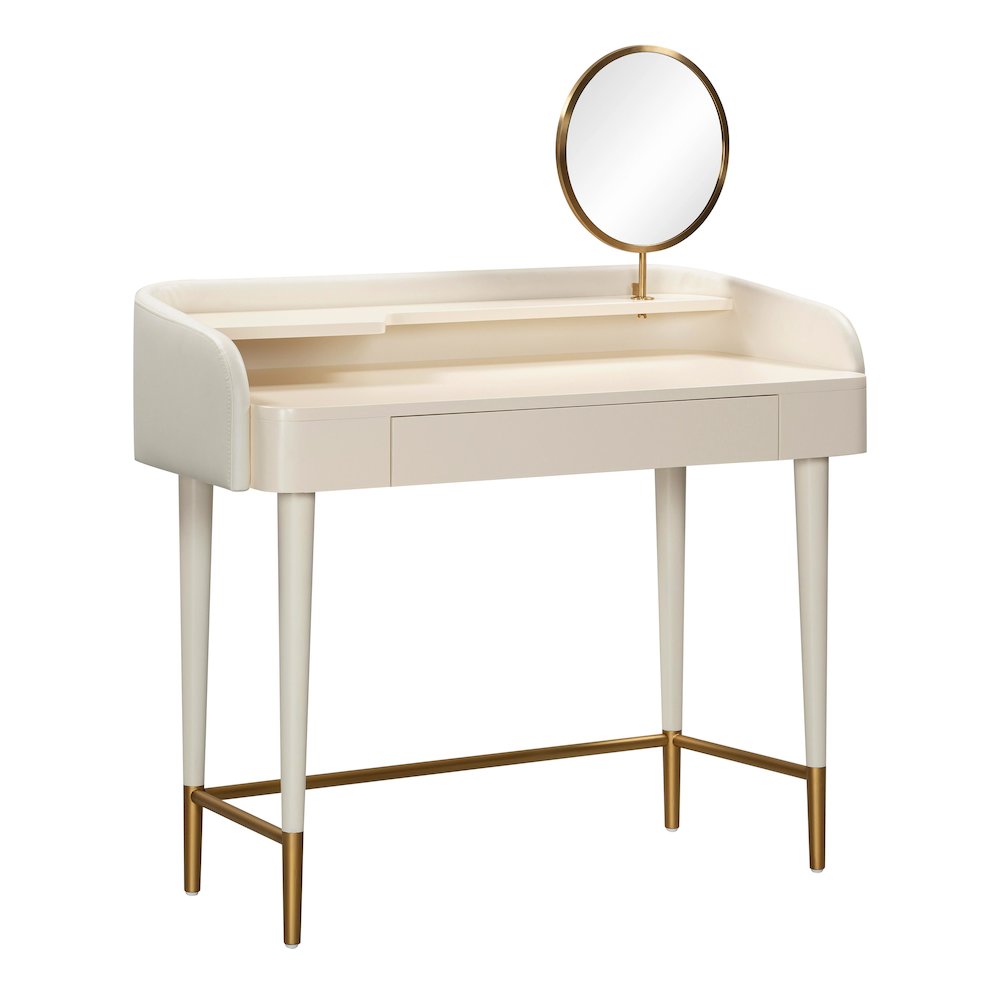Penelope Cream Vegan Leather Wrapped Vanity Desk. Picture 1