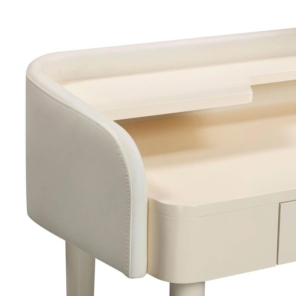 Penelope Cream Vegan Leather Wrapped Vanity Desk. Picture 4
