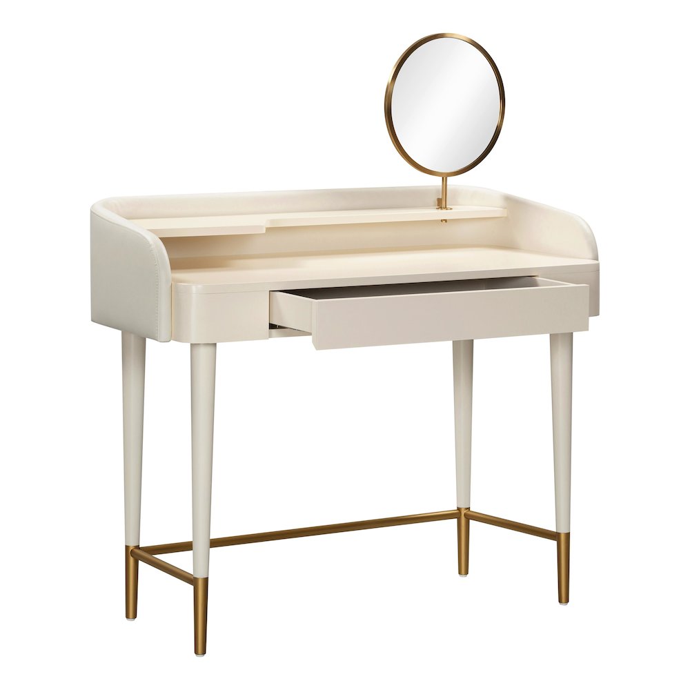 Penelope Cream Vegan Leather Wrapped Vanity Desk. Picture 7