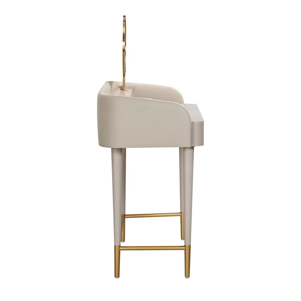 Penelope Taupe Vegan Leather Wrapped Vanity Desk. Picture 5