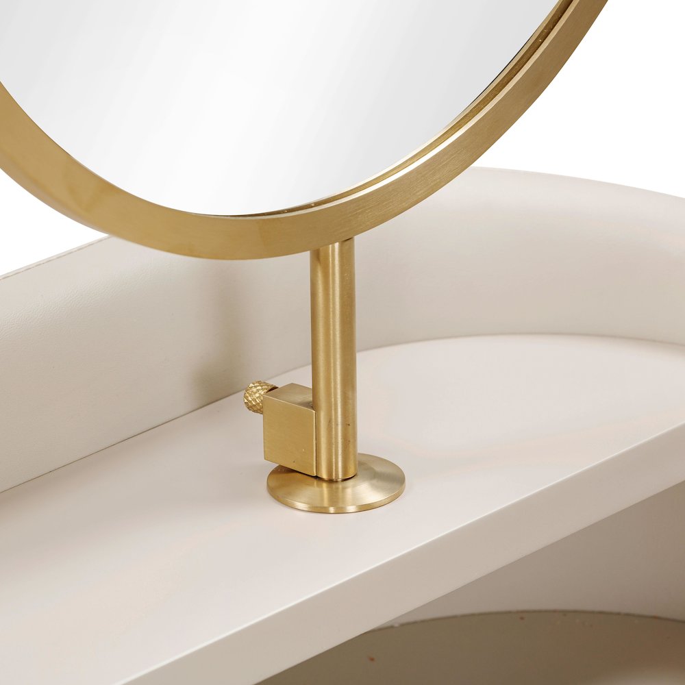 Penelope Taupe Vegan Leather Wrapped Vanity Desk. Picture 7