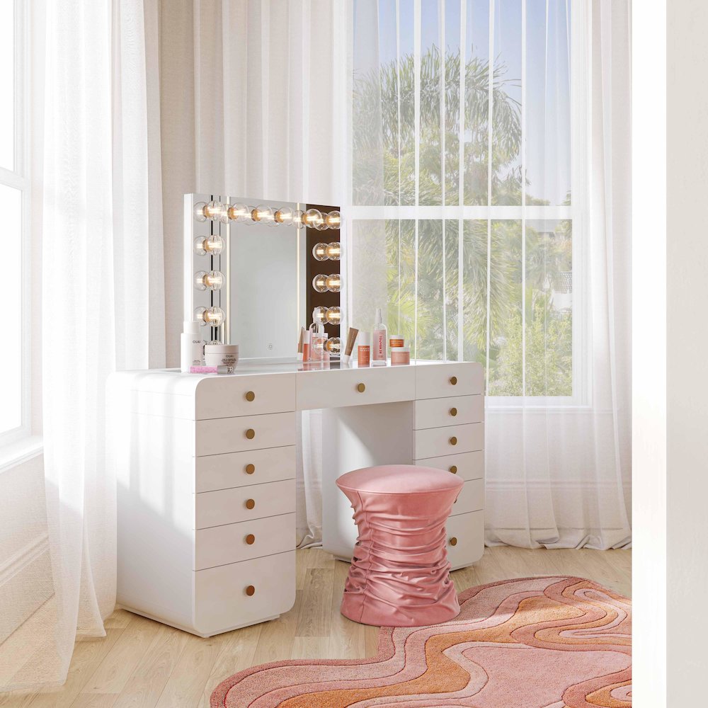 Hollywood White Desk with Vanity Mirror. Picture 2
