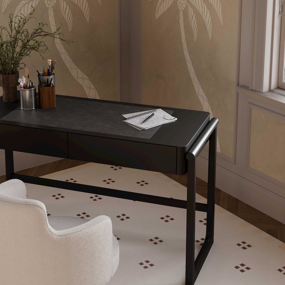 Alfalfa Black 2 Drawer Desk. Picture 2