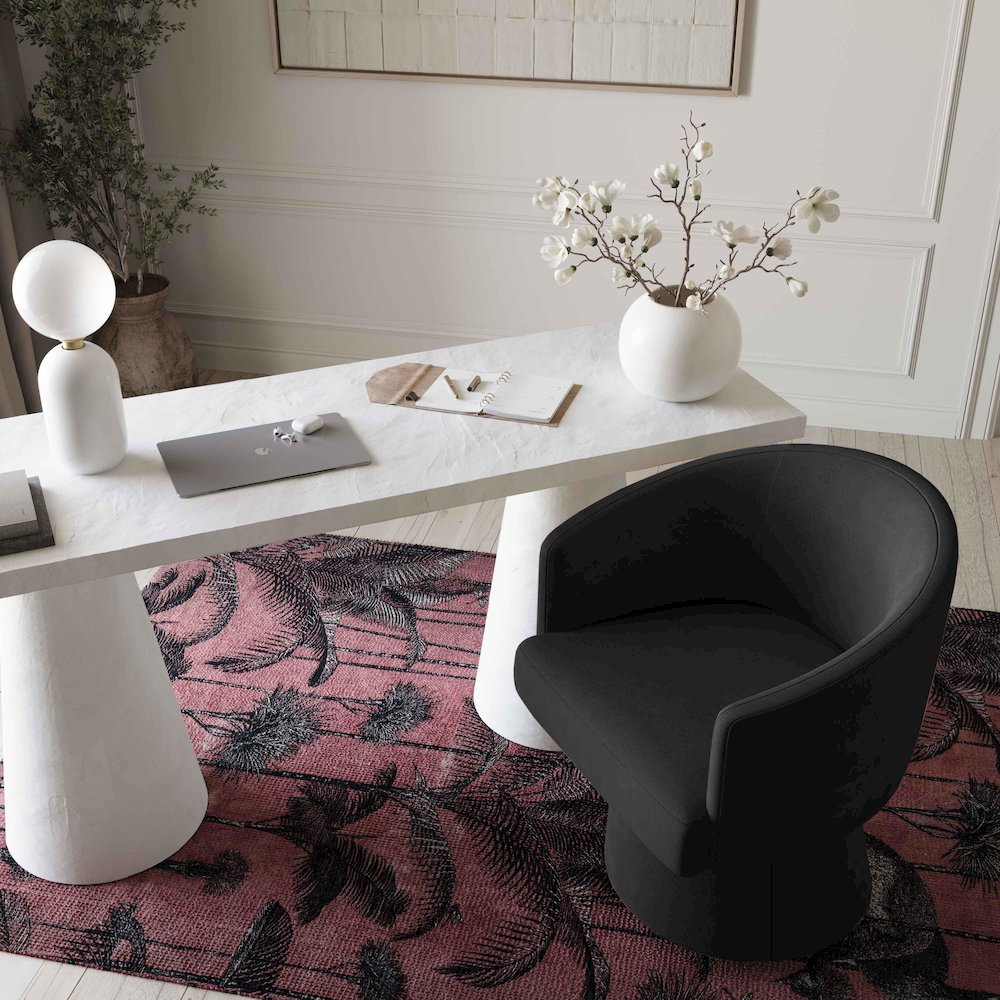 Kristen Black Upcycled Chenille Rolling Desk Chair. Picture 2