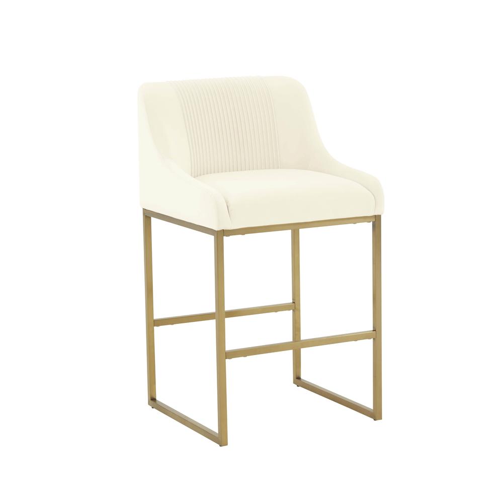 Lisa Cream Pleated Velvet Counter Stool. Picture 1
