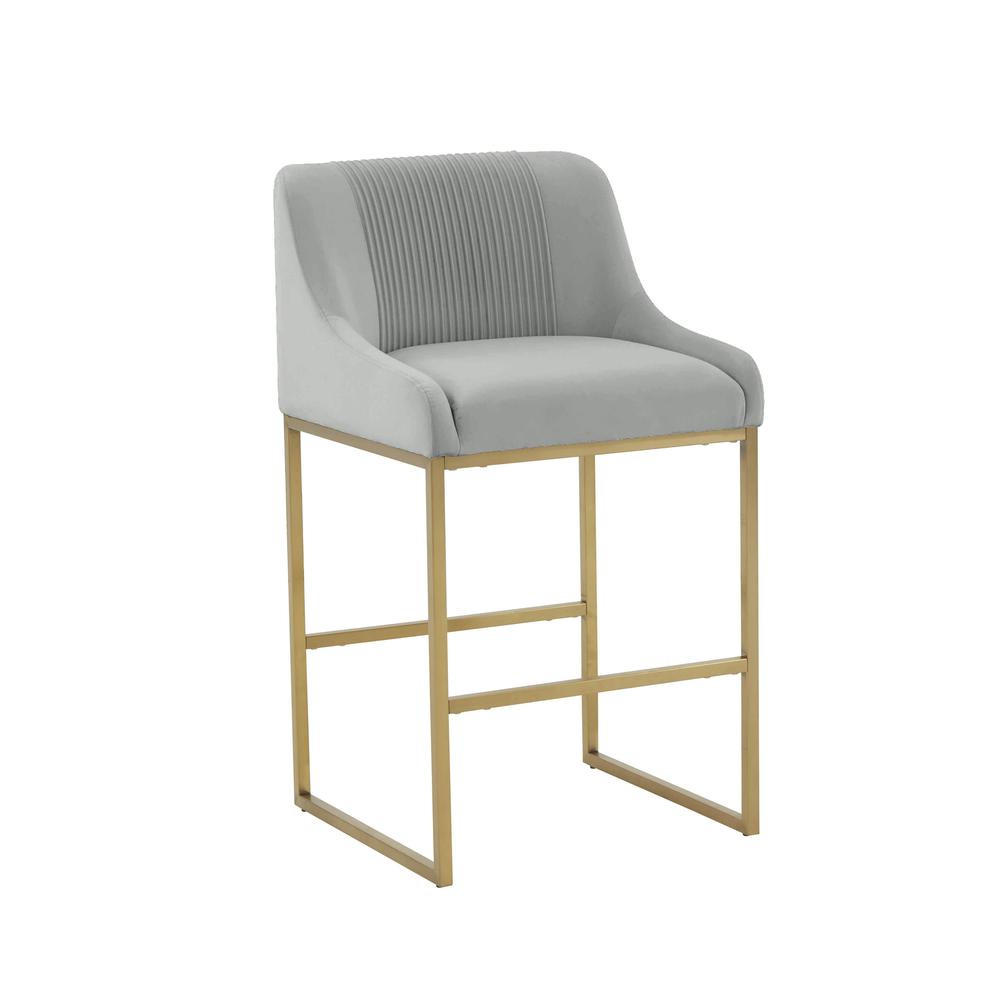Lisa Grey Pleated Velvet Counter Stool. Picture 1