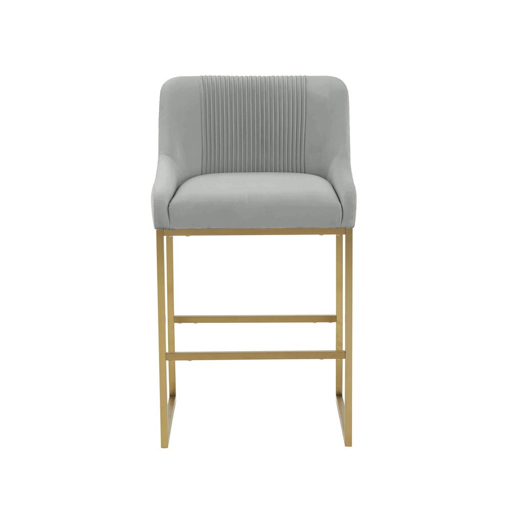 Lisa Grey Pleated Velvet Counter Stool. Picture 2