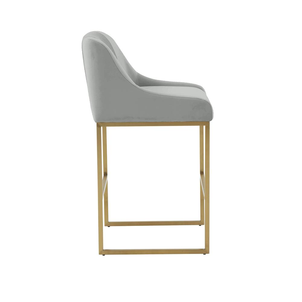 Lisa Grey Pleated Velvet Counter Stool. Picture 3