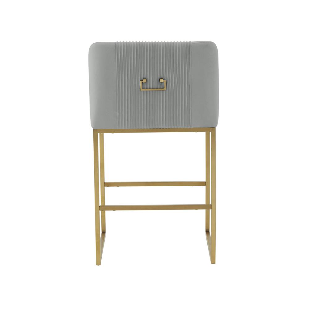 Lisa Grey Pleated Velvet Counter Stool. Picture 4