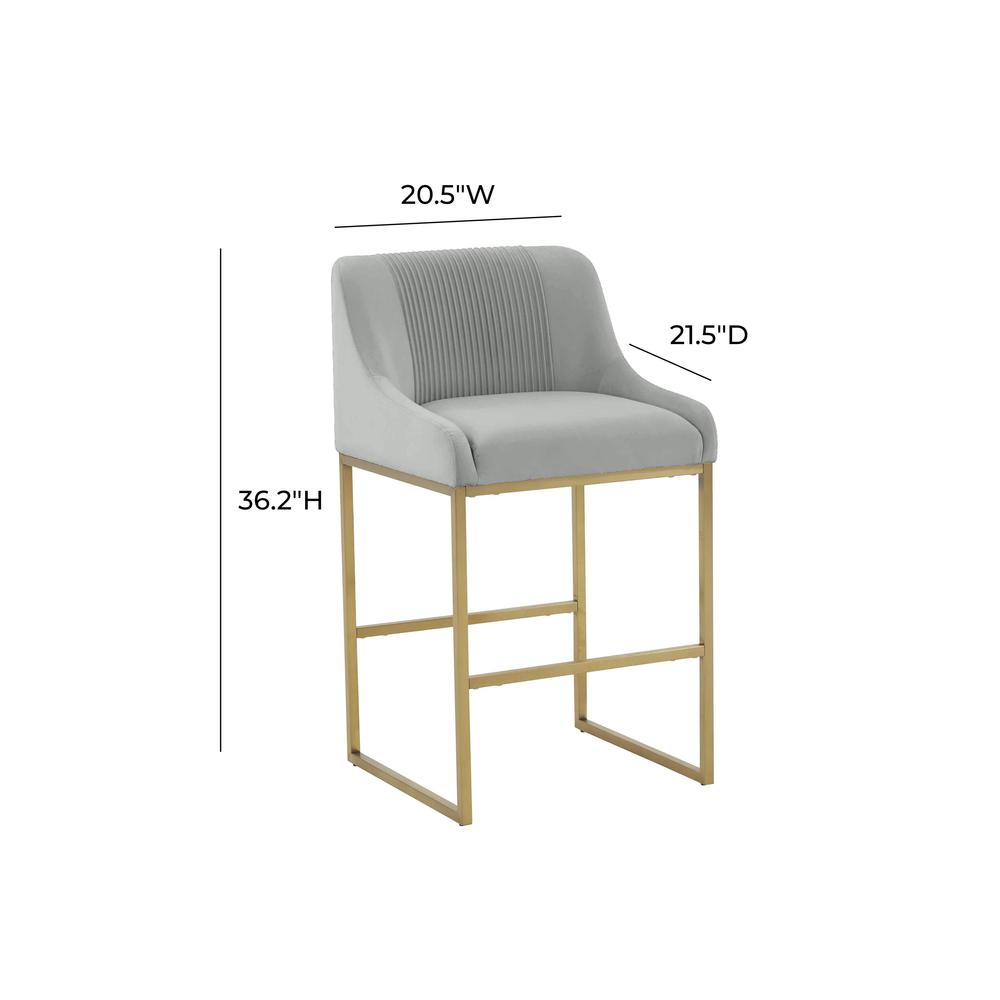Lisa Grey Pleated Velvet Counter Stool. Picture 5