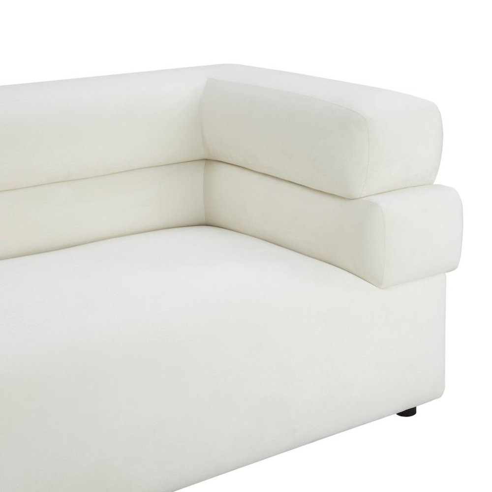 Cream Velvet Cream Couch For Living Room With Wood Frame And Stacked Arms. Picture 5