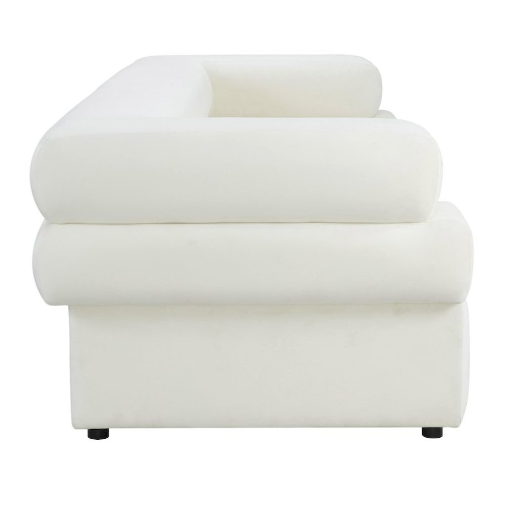 Cream Velvet Cream Couch For Living Room With Wood Frame And Stacked Arms. Picture 7