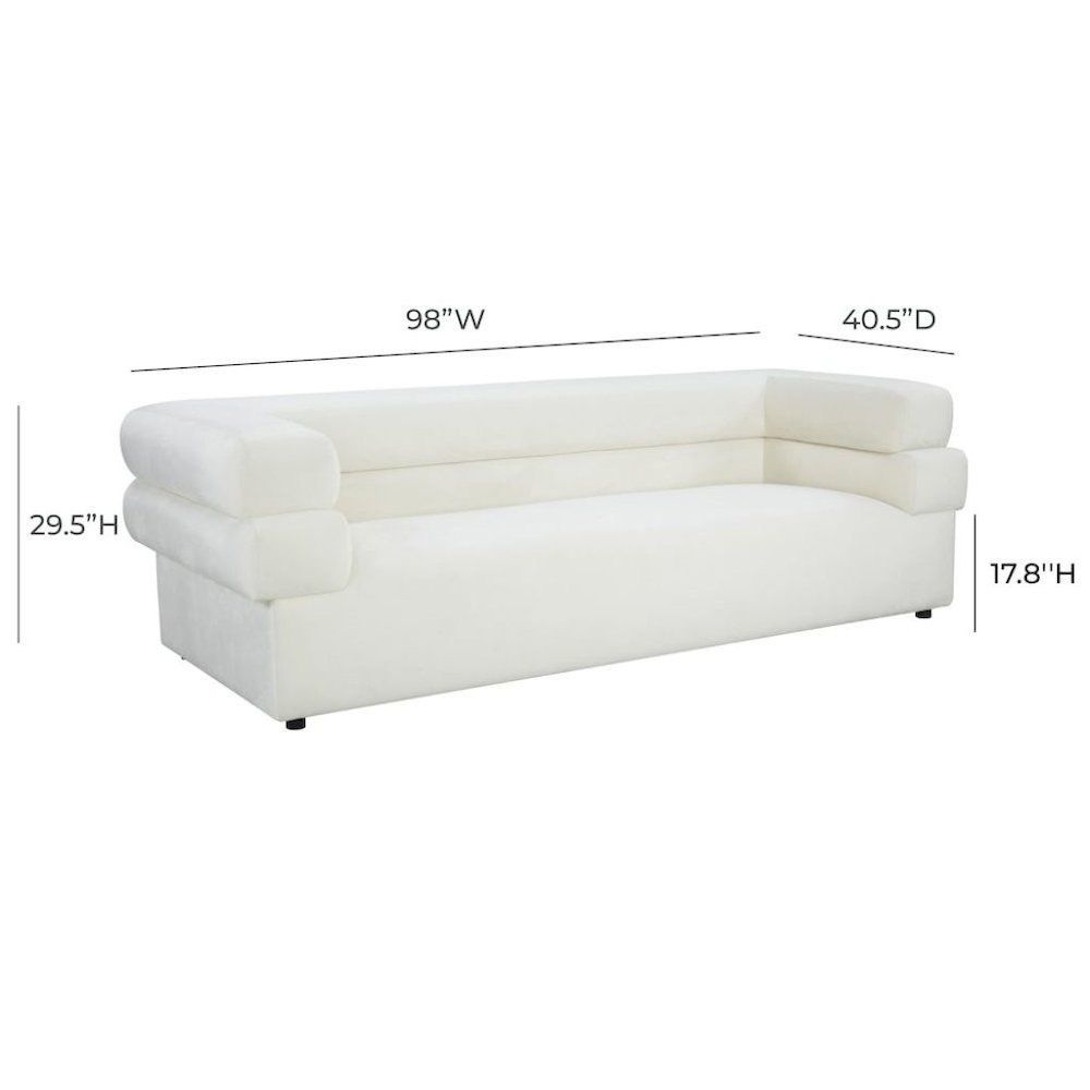 Cream Velvet Cream Couch For Living Room With Wood Frame And Stacked Arms. Picture 8