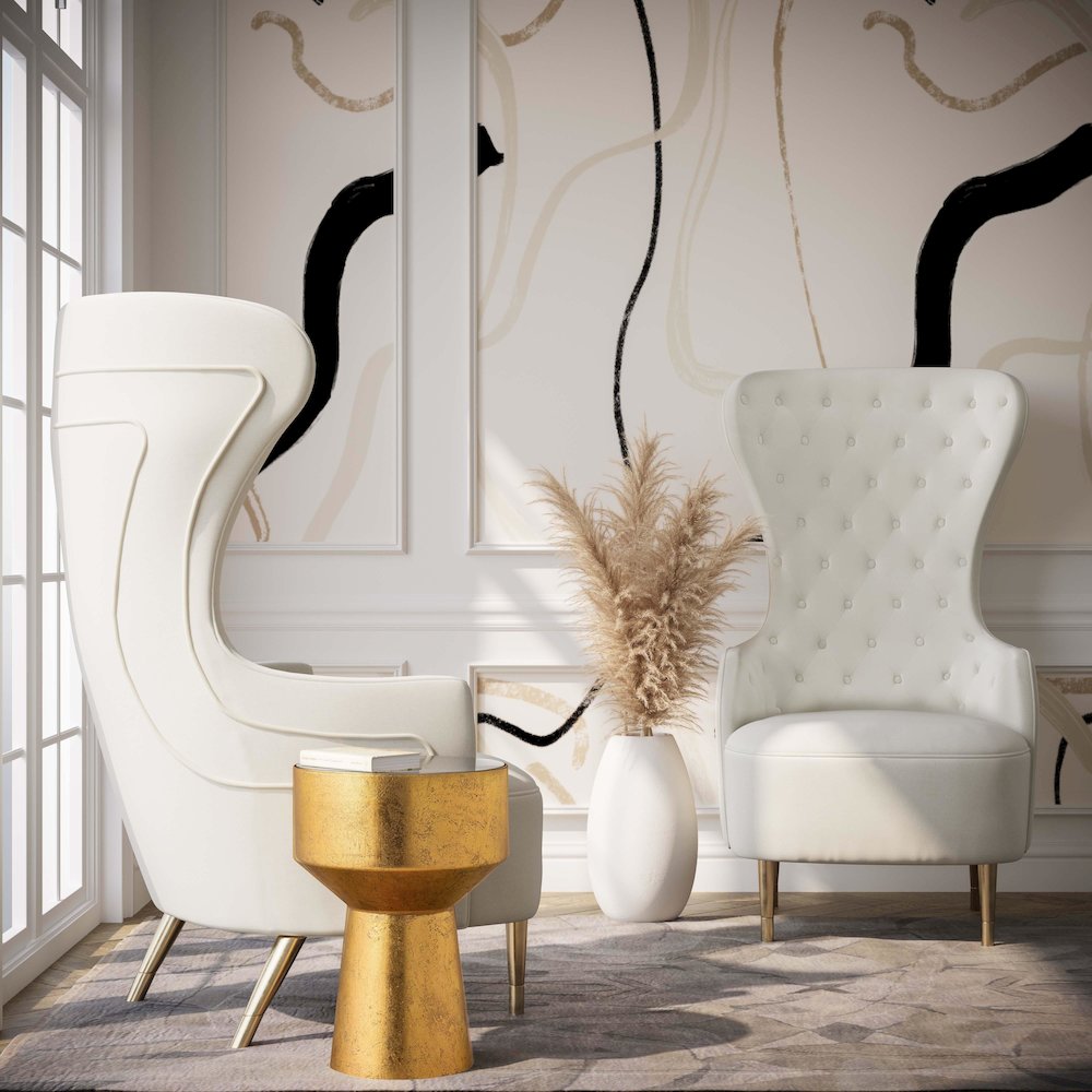 Jezebel Cream Velvet Wingback Chair. Picture 2