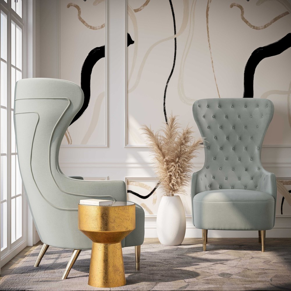 Jezebel Grey Velvet Wingback Chair. Picture 2