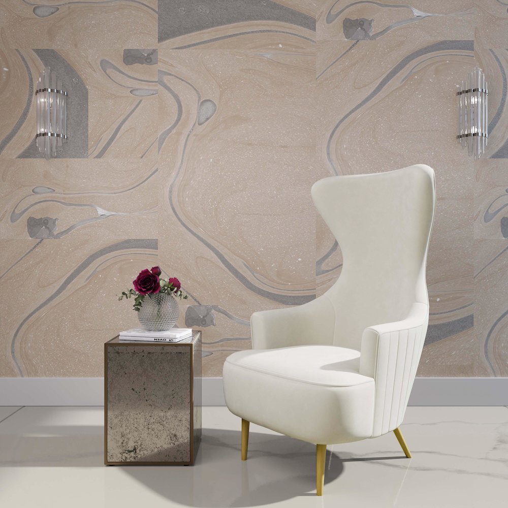 Julia Cream Velvet Channel Tufted Wingback Chair. Picture 2