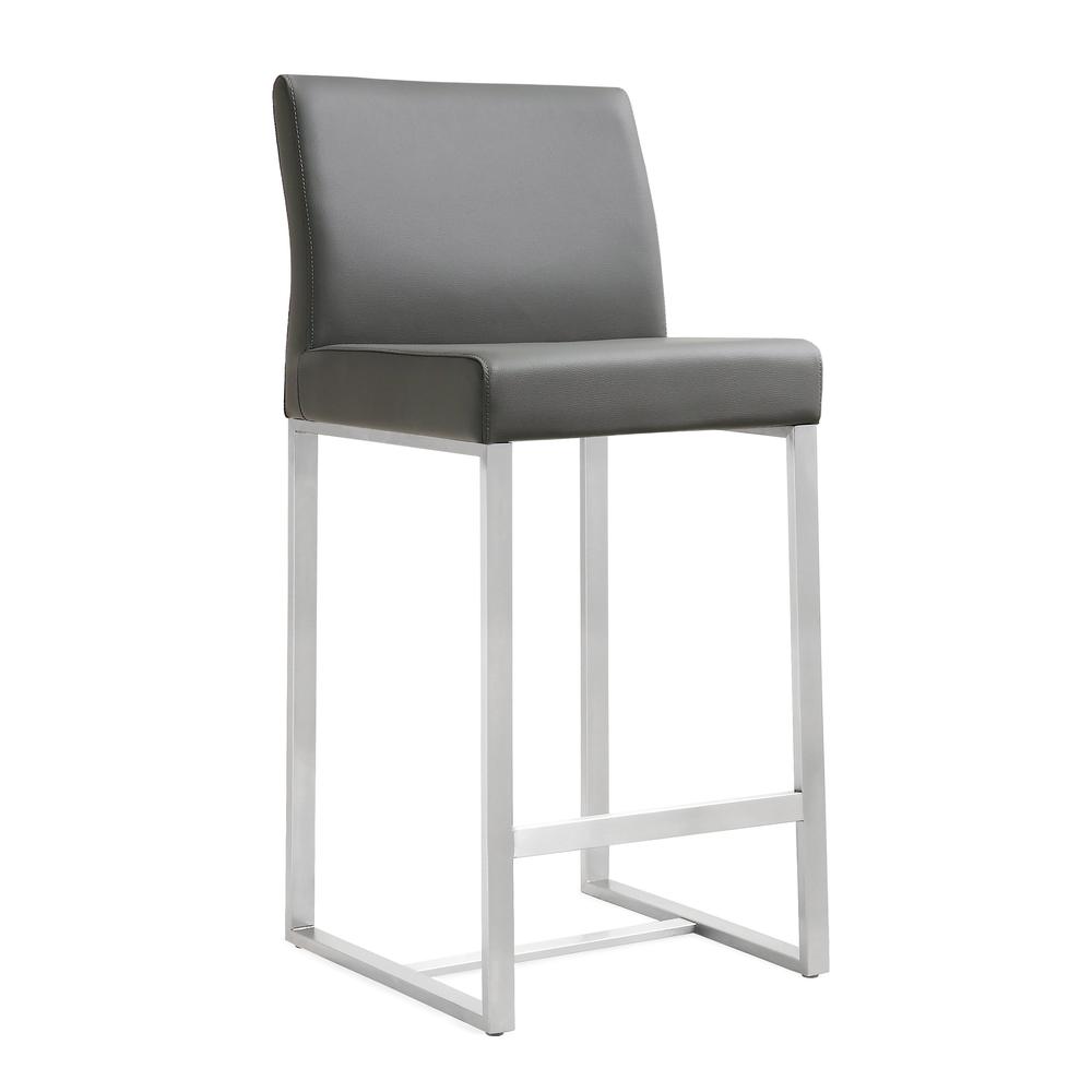 Grey Stainless Steel Counter Stool Set with Fiber-Wrapped Foam Seats. Picture 3