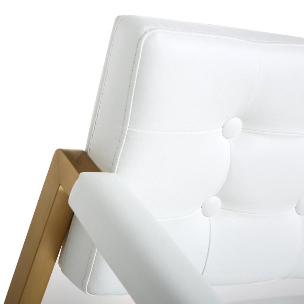 White Faux Leather Bar Stool With Gold Steel Frame And Back Support Arms. Picture 9