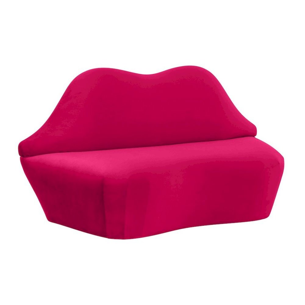 Hot Pink Velvet Loveseat With Sculpted Back, A Unique Lips Sofa Design. Picture 1
