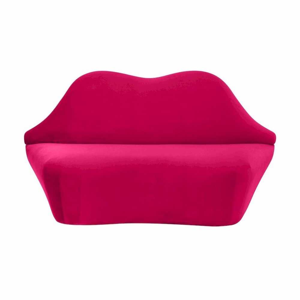 Hot Pink Velvet Loveseat With Sculpted Back, A Unique Lips Sofa Design. Picture 4