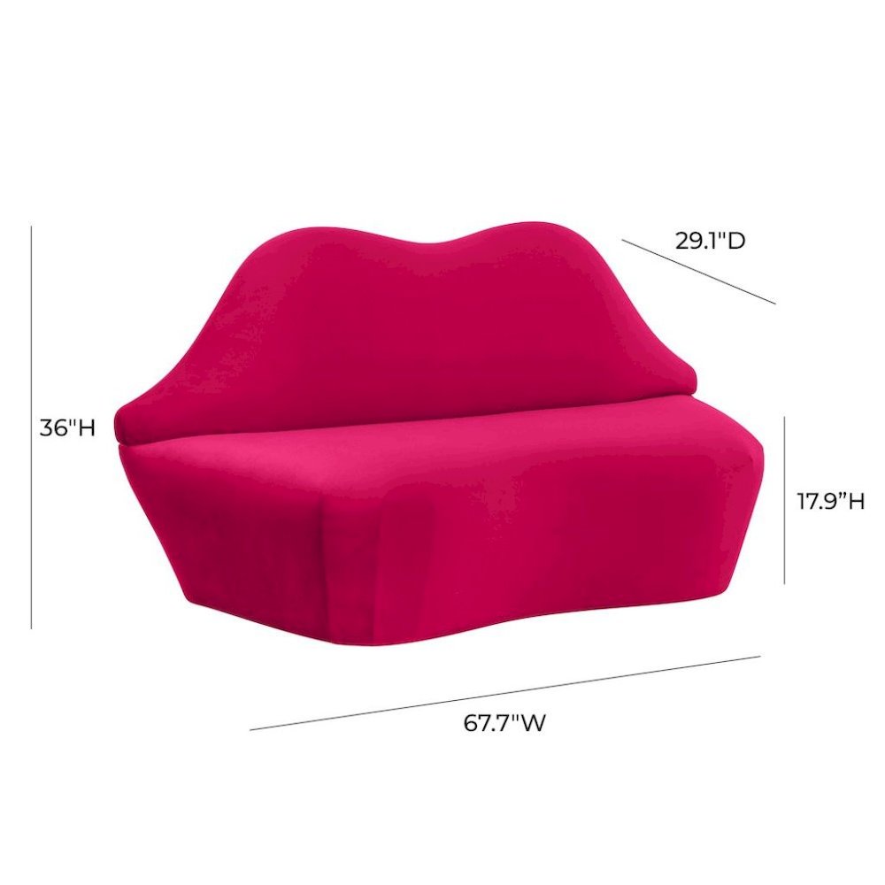 Hot Pink Velvet Loveseat With Sculpted Back, A Unique Lips Sofa Design. Picture 7