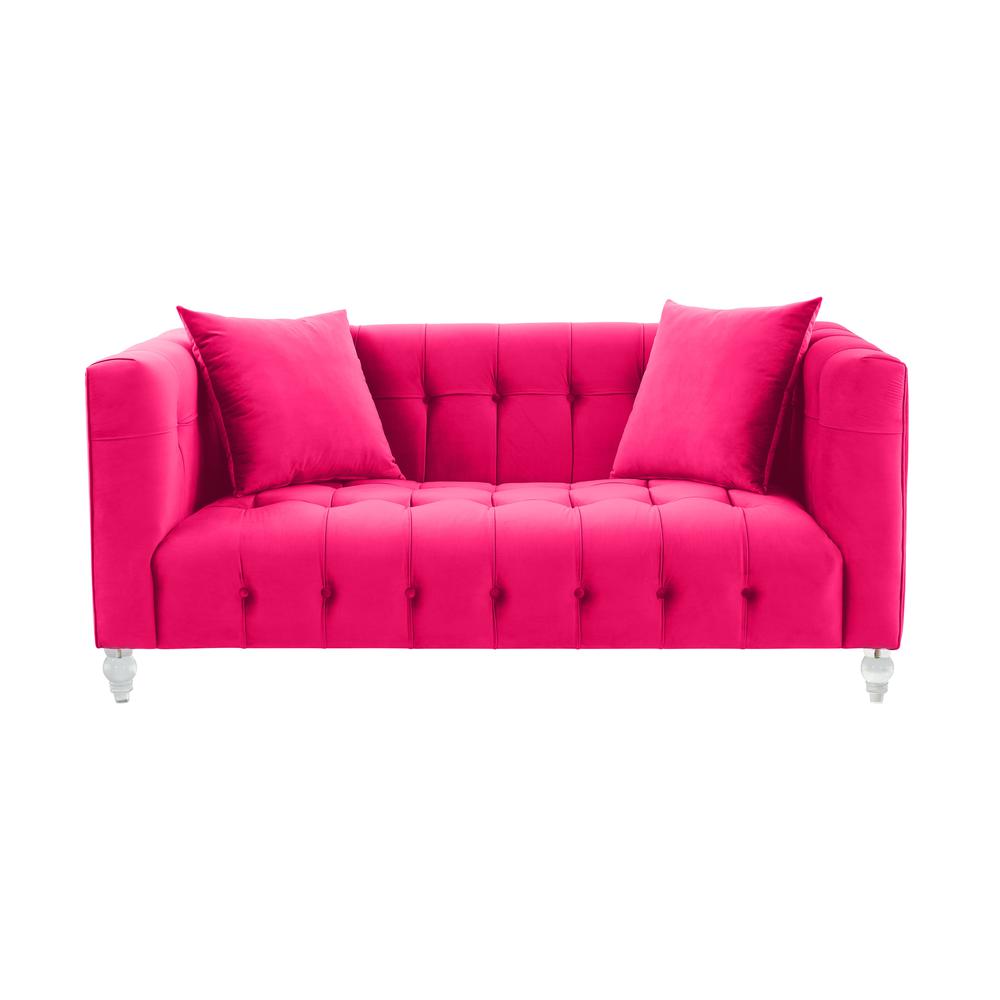 Bea Hot Pink Velvet Loveseat. Picture 2