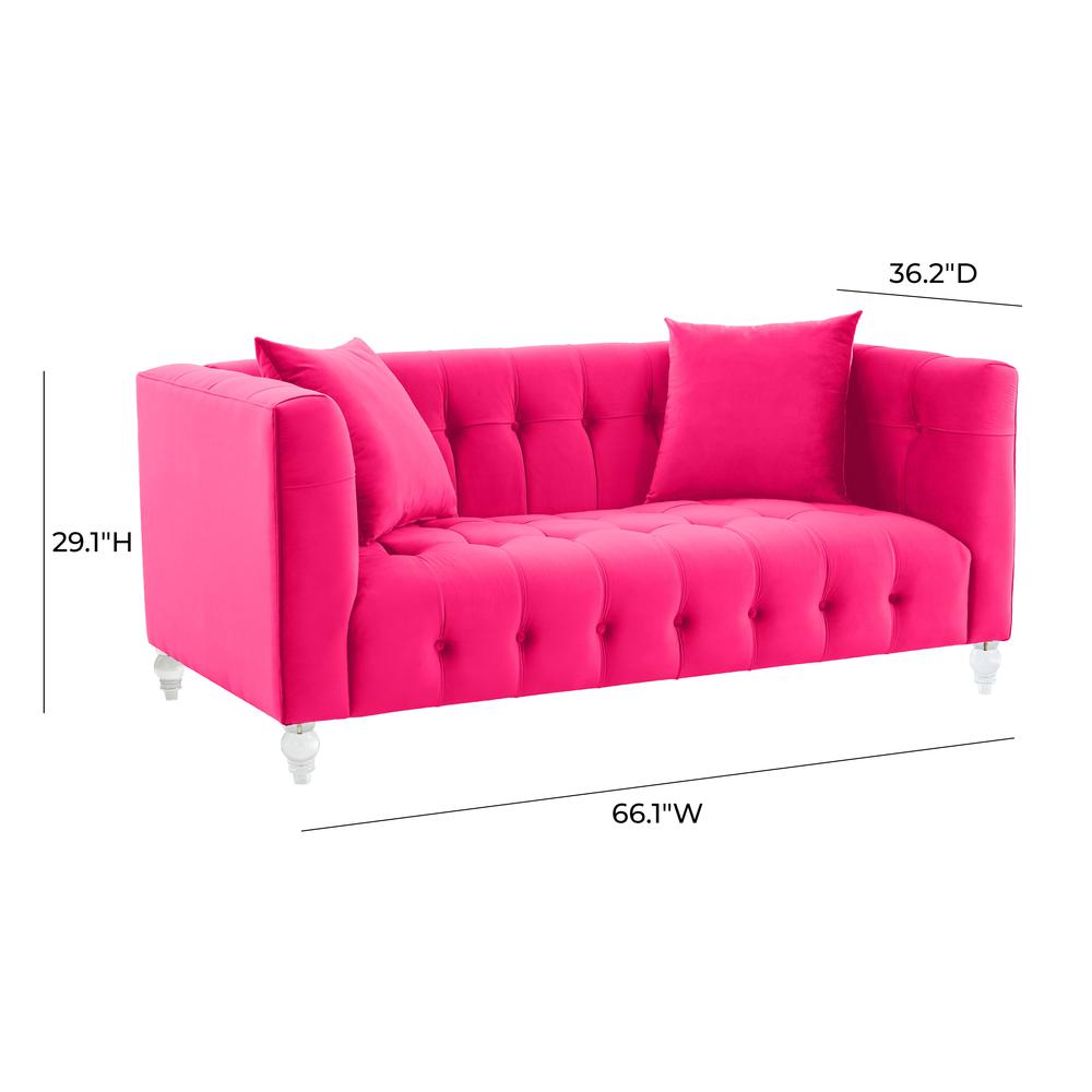 Bea Hot Pink Velvet Loveseat. Picture 5