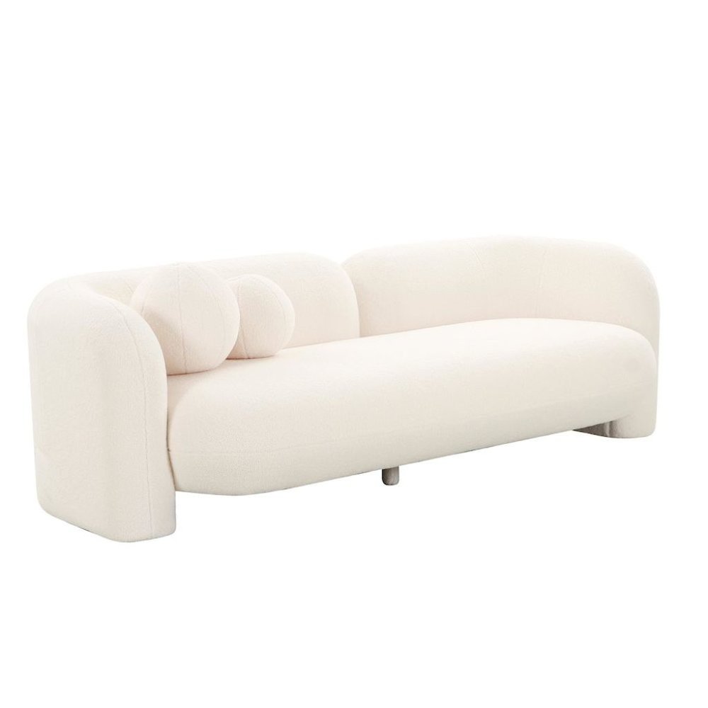 Beige Fluffy Round Couch For 6 With Faux Fur And Pillows, Modern Sofa Style. Picture 1