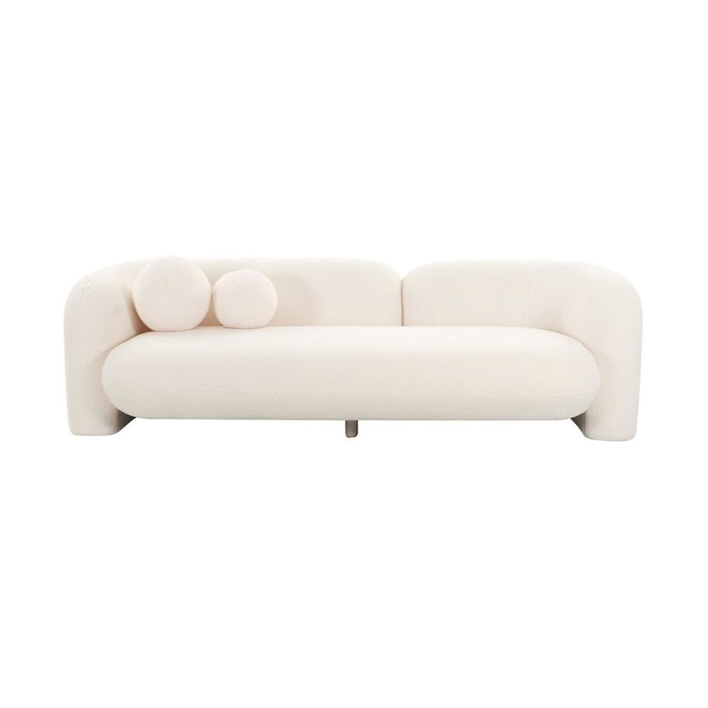 Beige Fluffy Round Couch For 6 With Faux Fur And Pillows, Modern Sofa Style. Picture 4