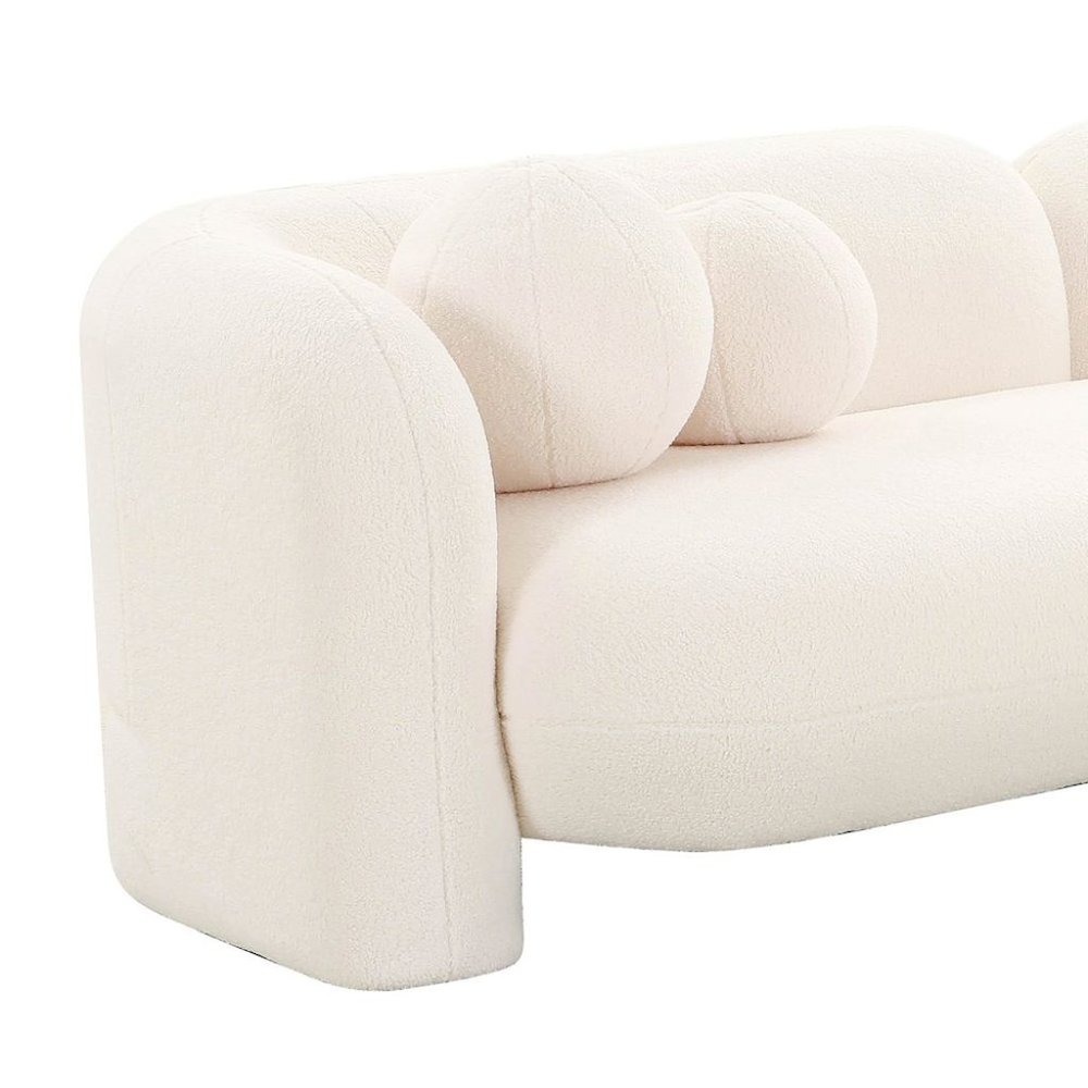 Beige Fluffy Round Couch For 6 With Faux Fur And Pillows, Modern Sofa Style. Picture 5