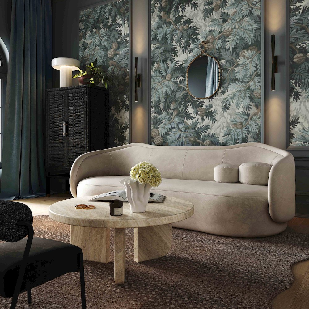 Circe Taupe Textured Velvet Sofa. Picture 2