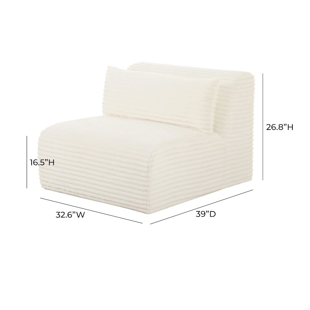 Tarra Fluffy Oversized Cream Corduroy Modular Armless Chair. Picture 6