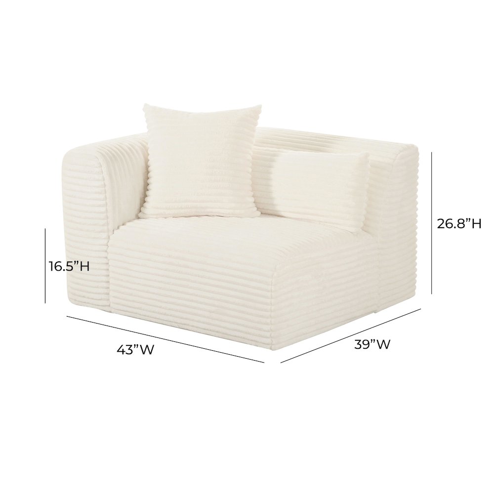 Tarra Fluffy Oversized Cream Corduroy Modular LAF Corner Chair. Picture 7
