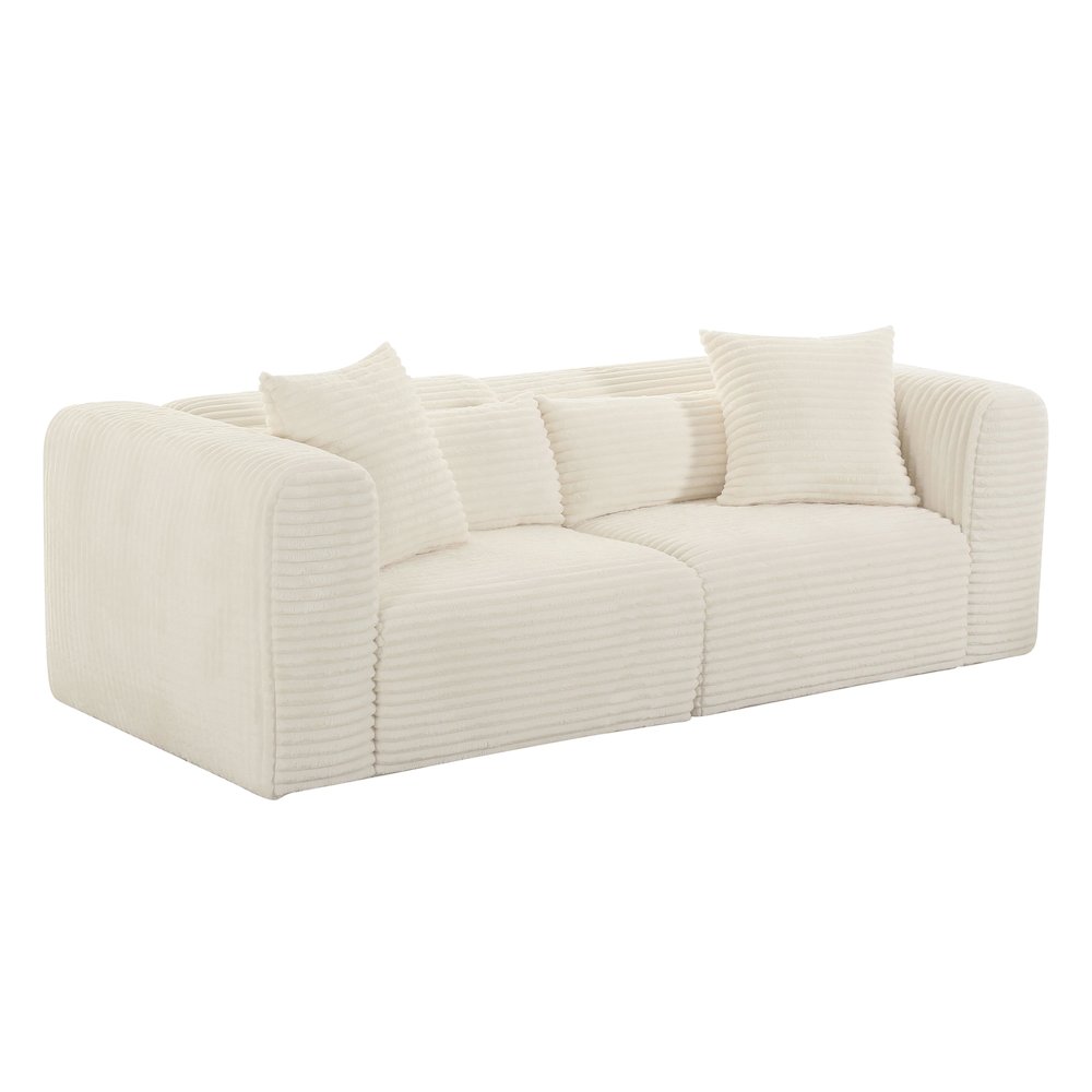 Tarra Fluffy Oversized Cream Corduroy Modular Loveseat. Picture 1