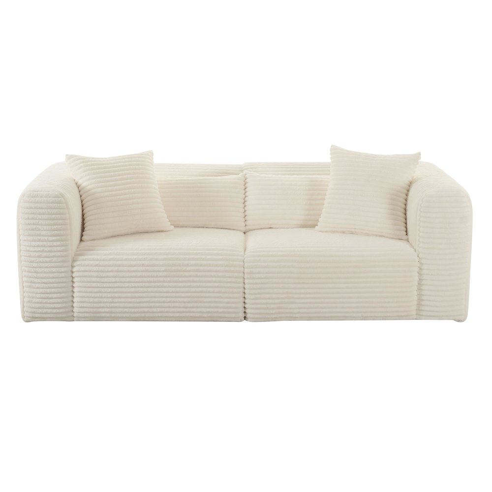 Tarra Fluffy Oversized Cream Corduroy Modular Loveseat. Picture 2