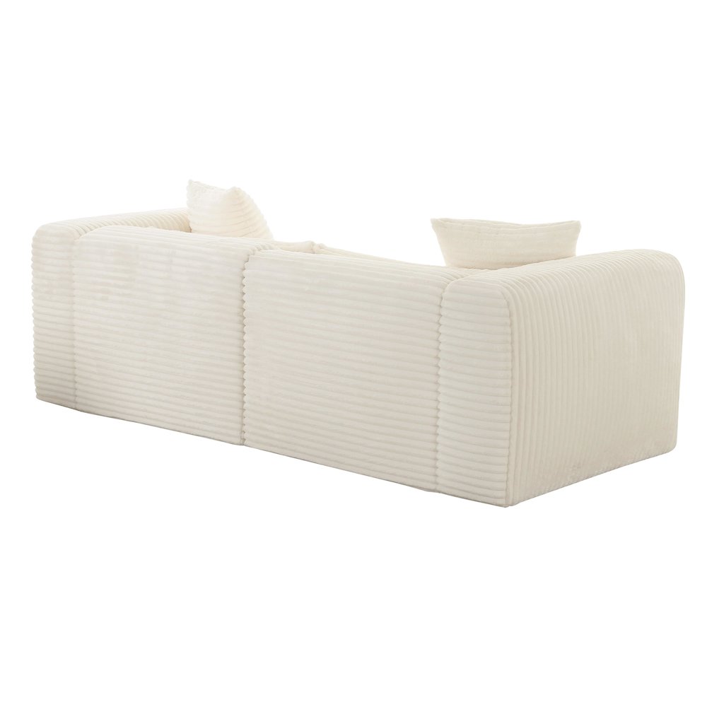 Tarra Fluffy Oversized Cream Corduroy Modular Loveseat. Picture 3