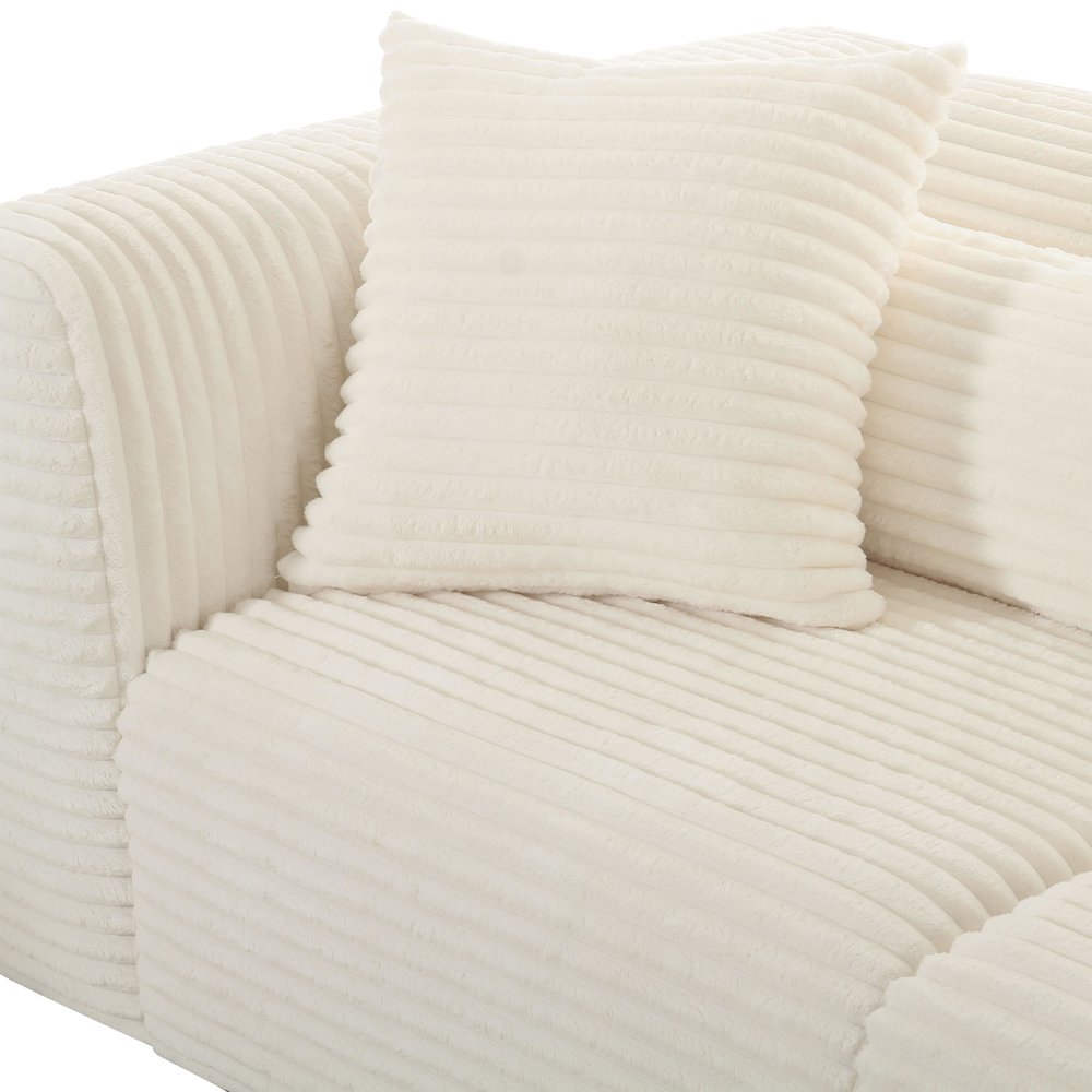 Tarra Fluffy Oversized Cream Corduroy Modular Loveseat. Picture 4