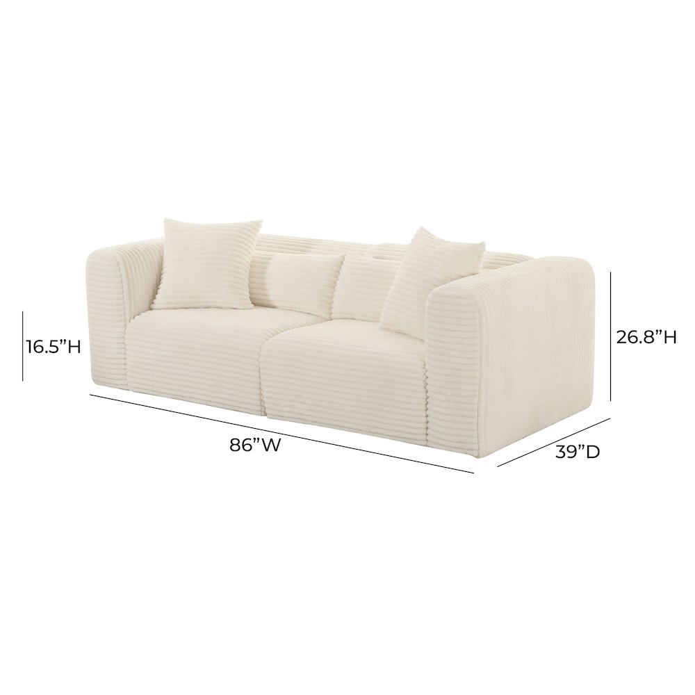 Tarra Fluffy Oversized Cream Corduroy Modular Loveseat. Picture 5