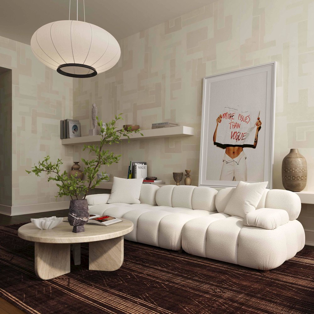 Calliope Cream Vegan Shearling Modular Sofa. Picture 8