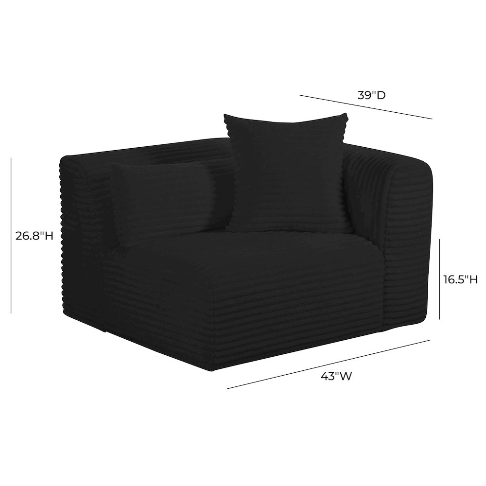 Tarra Fluffy Oversized Black Corduroy Modular RAF Corner Chair. Picture 7