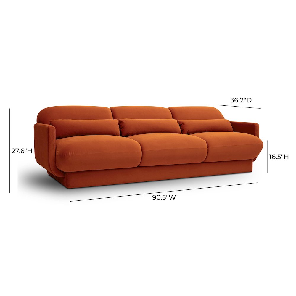 Azalea Rust Orange Velvet Sofa. Picture 6